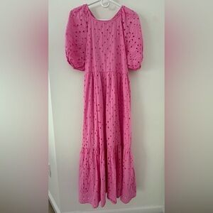 Pink Puff Sleeve Eyelet Boutique Maxi Dress